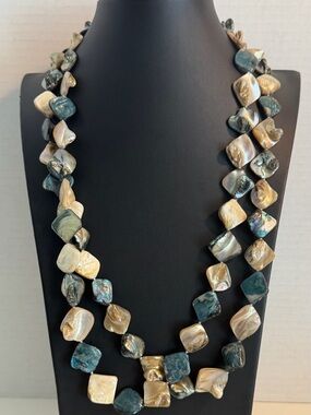 Abalone Shell Y2K HSN Designer Signed Long Layered Statement Necklace 925 Tag